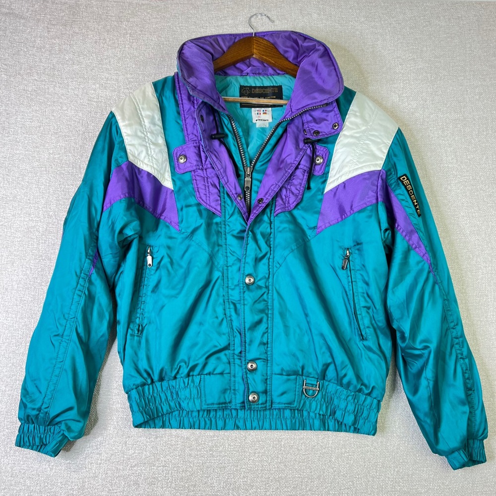 Vintage Descente Ski Jacket Mens Medium Teal Purple Colorblock Retro 90s Winter